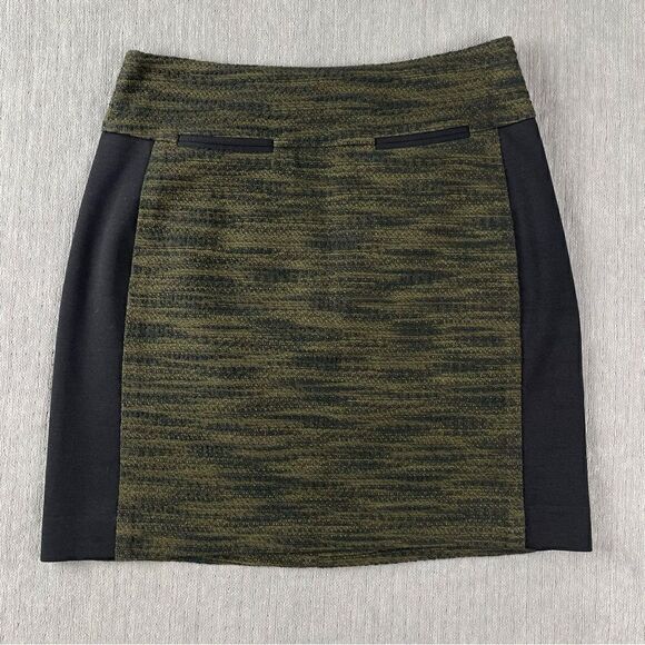 LOFT Black & Olive Green Curvy Tweed Mini Skirt Women’s Size 2 - Picture 9 of 9
